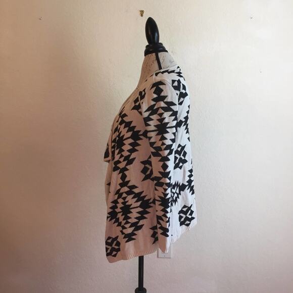 INC S cardigan black white sparkle rhombus cotton cozy - Picture 2 of 5